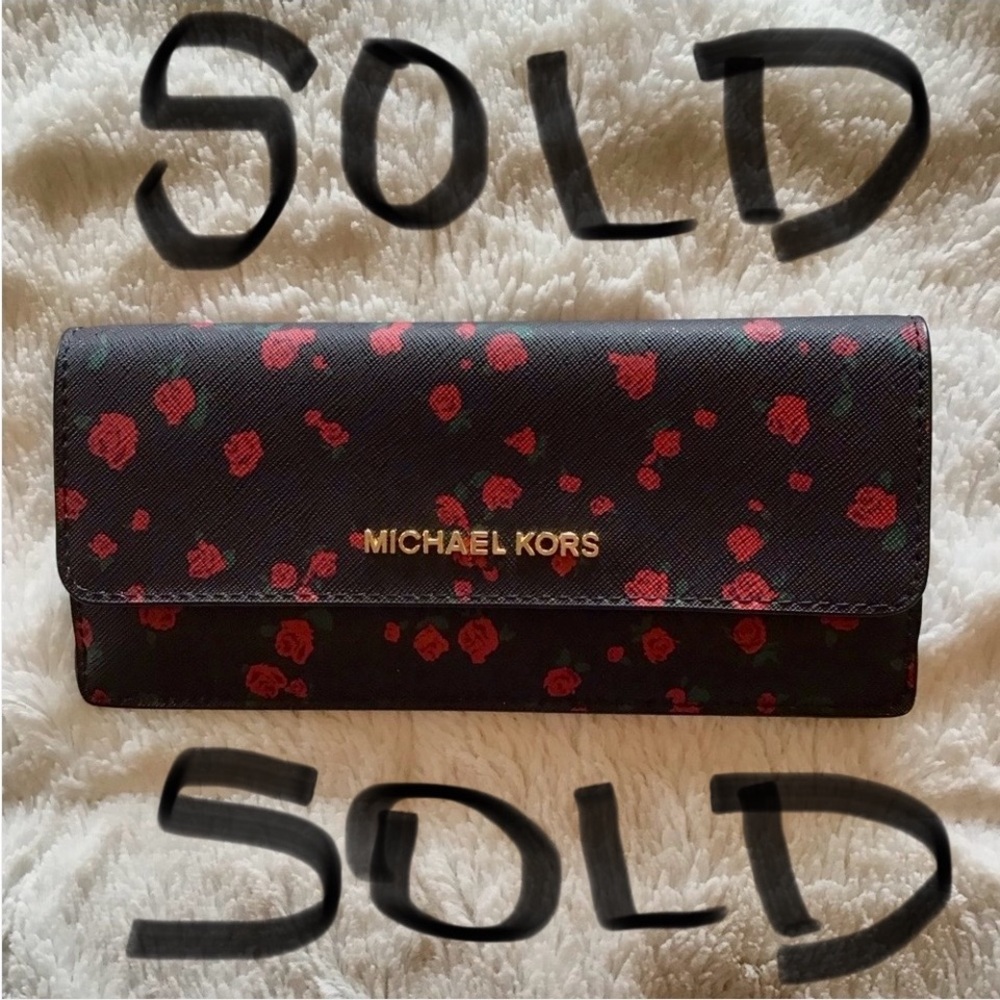 NWT Michael Kors Jet Set Saffiano Leather flat wallet Rose